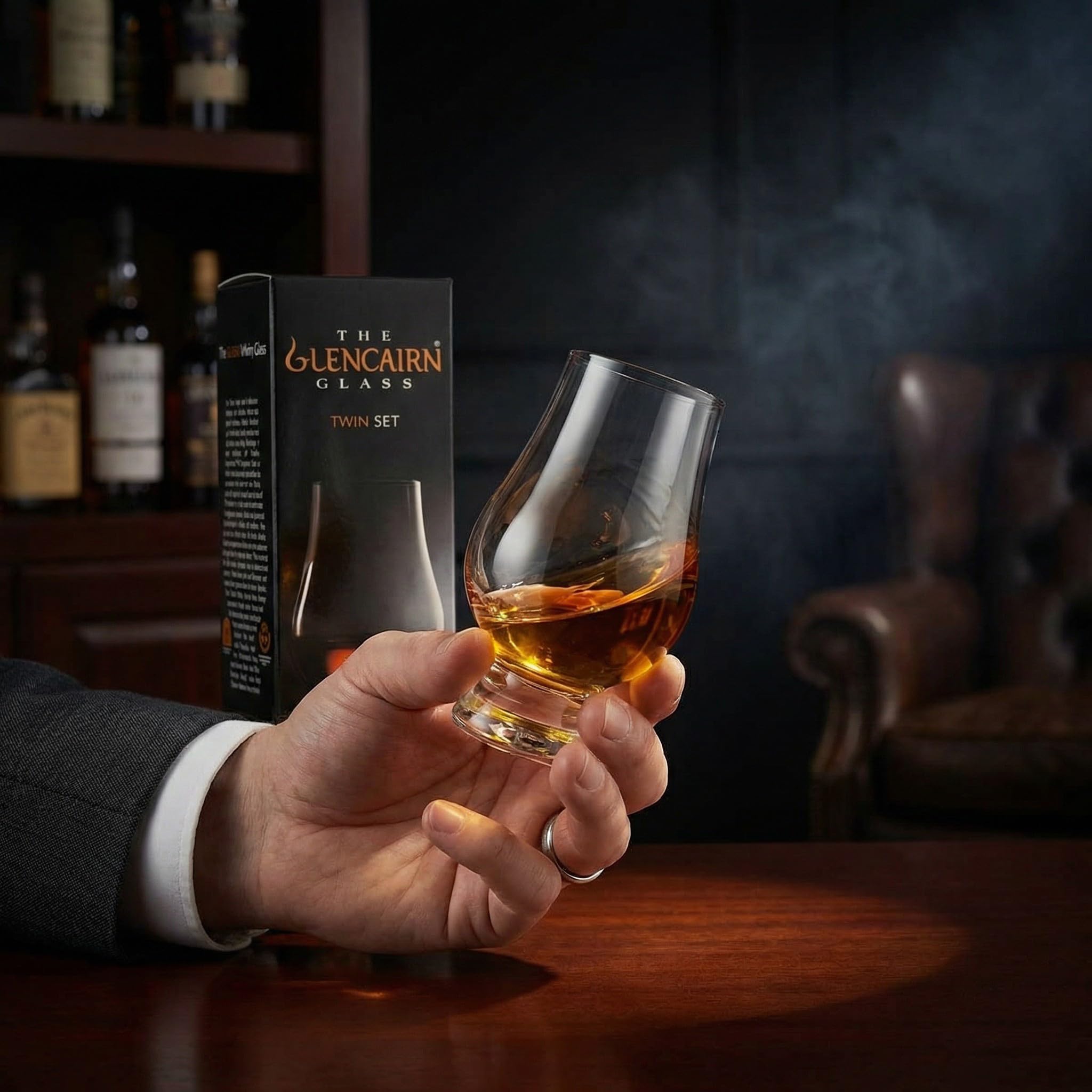GLENCAIRN on a home bar styling scene conveying elevated presentation benefit