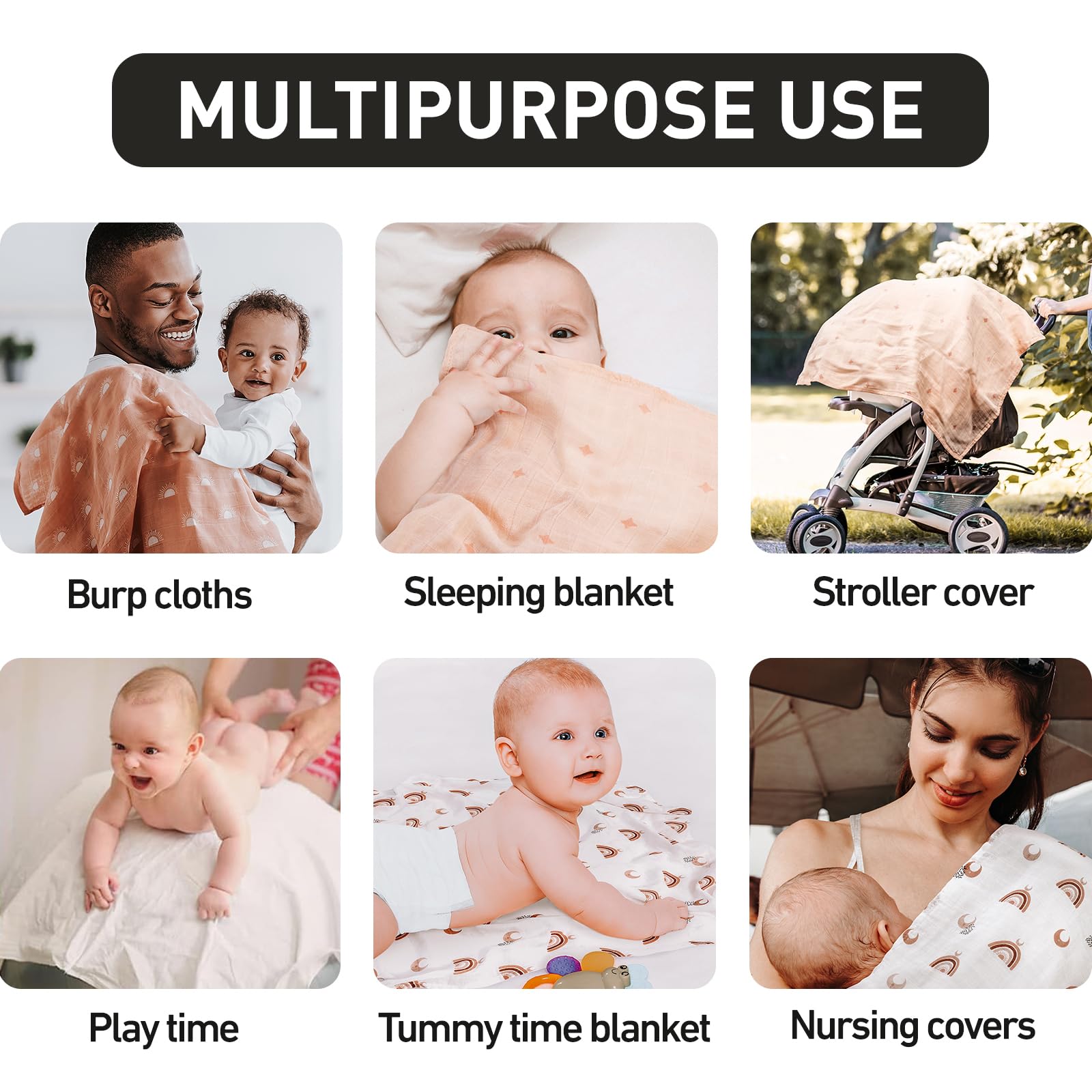 GLLQUEN BABY draped as burp cloth on shoulder, catching spit-up effectively