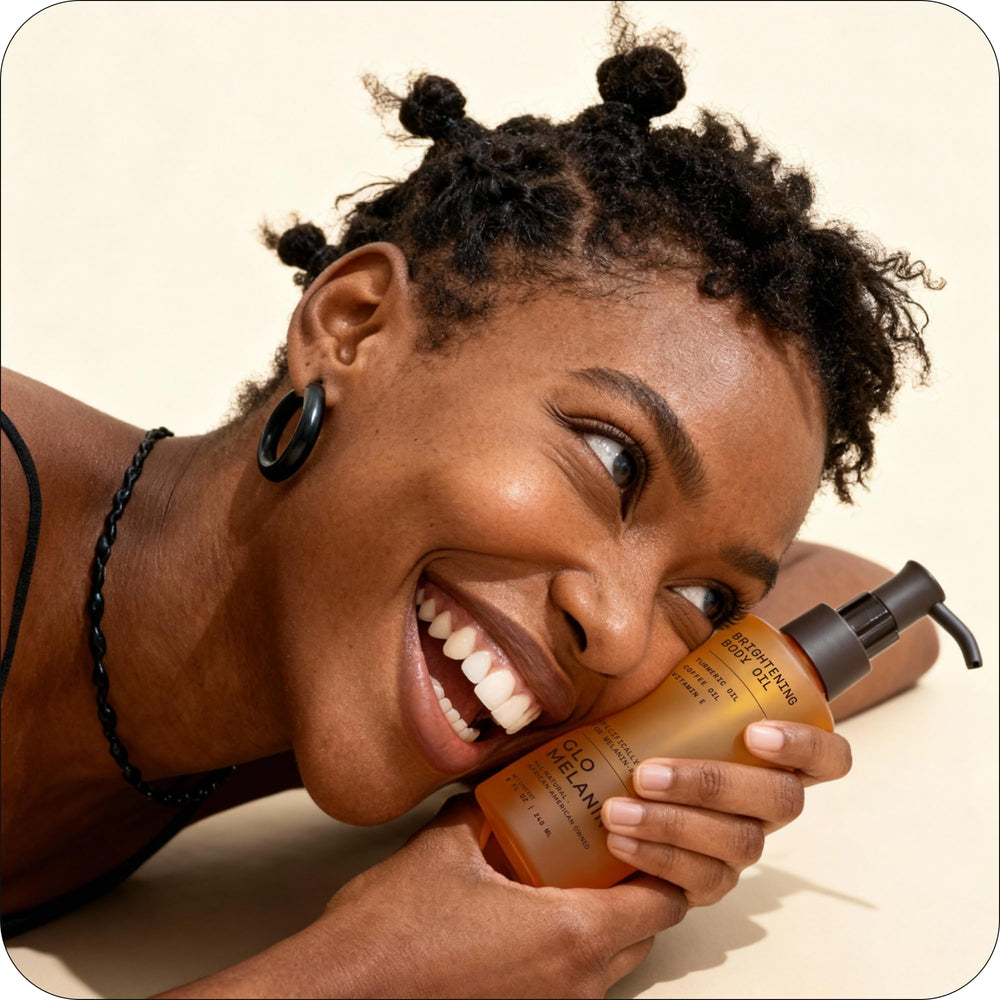 Glo Melanin applied to arm illustrating smooth hydration and improved skin feel