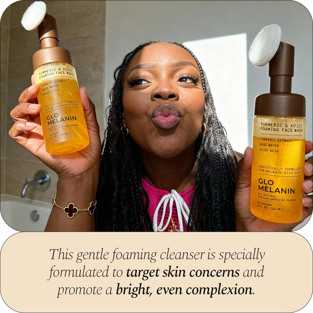 Glo Melanin bottle on bathroom shelf showing everyday skincare convenience