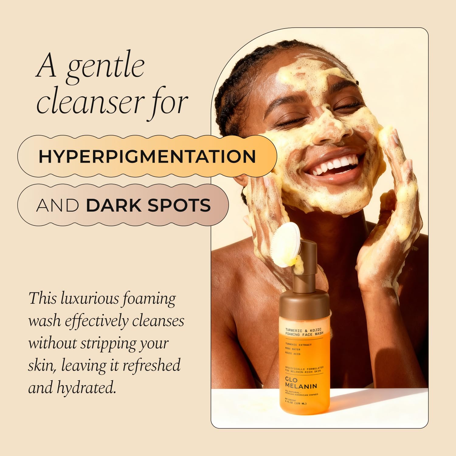 Glo Melanin scrubber top close-up showing gentle exfoliation control