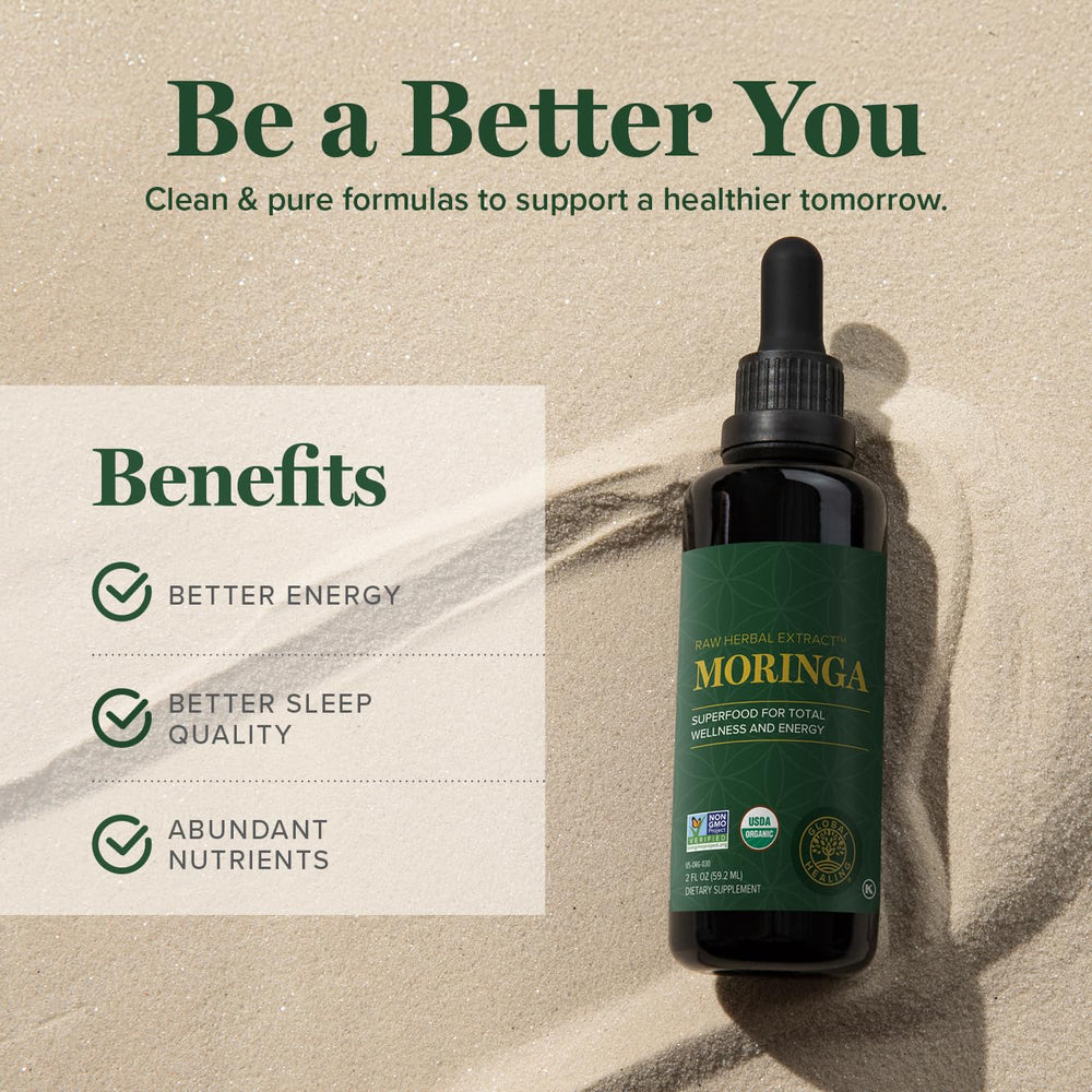 Global Healing Center moringa dropper delivering measured drops for easy dosing