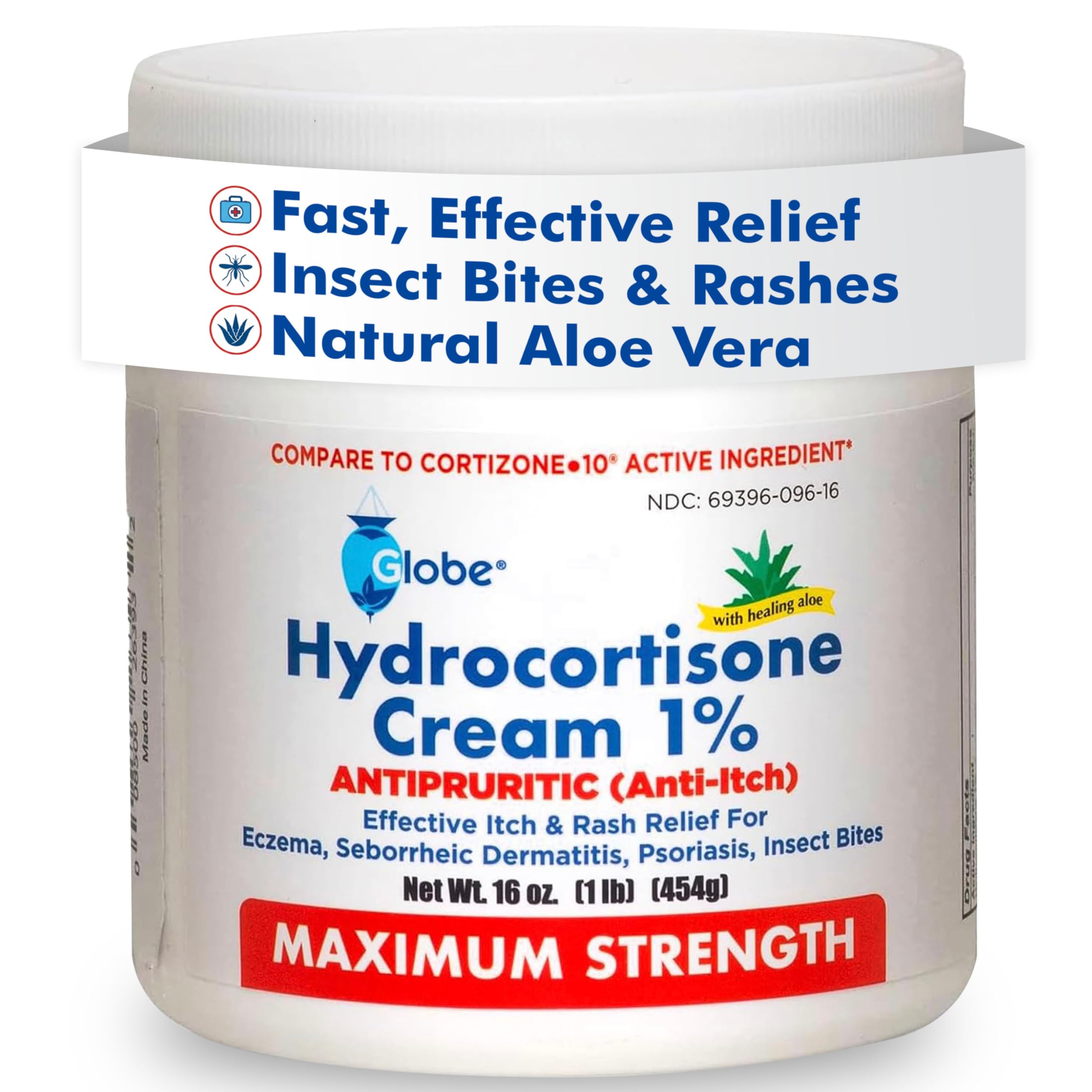 Globe hydrocortisone cream front jar showing packaging and ease of use