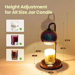 Glocusent adjustable height pole illustrating range, fits candles from short to tall