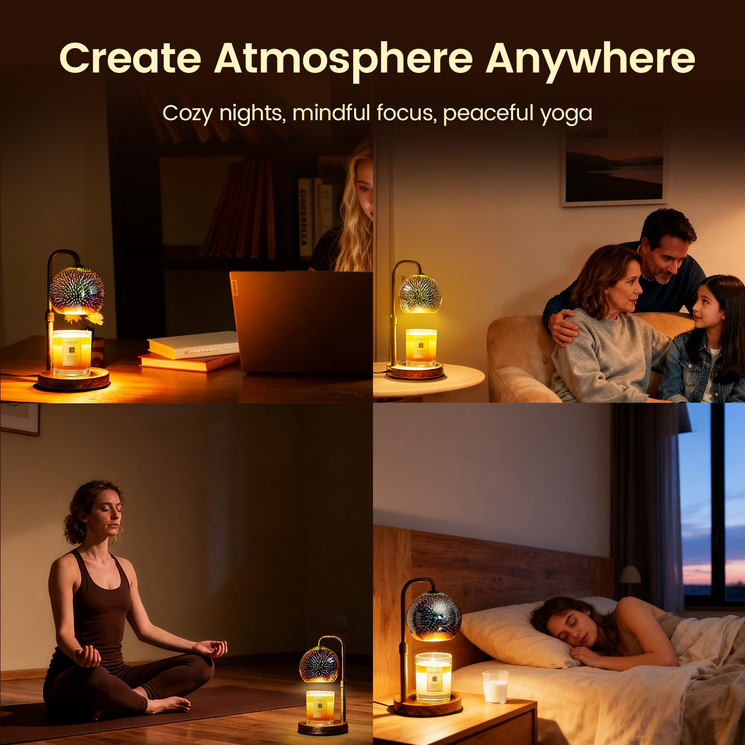 Glocusent glowing dual-bulb sphere emitting warm textured light, speeds even wax melting