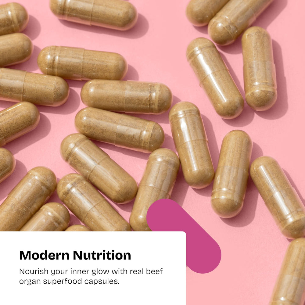 Glowing Goddess product label and ingredient list showing USA sourcing and organs