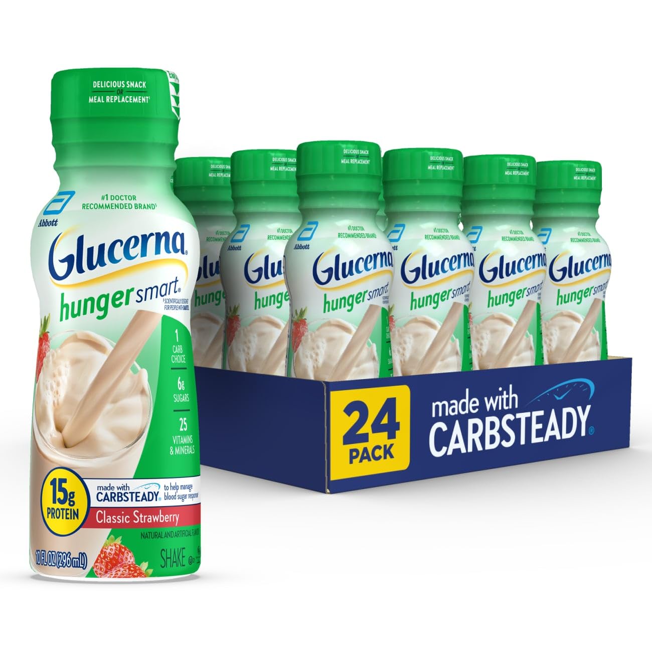 Glucerna front packaging Classic Chocolate showing steady-carb benefit
