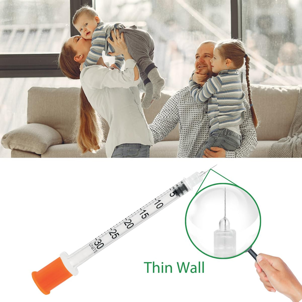GLUCO-CARE capped needle stored safely to protect the tip and maintain cleanliness