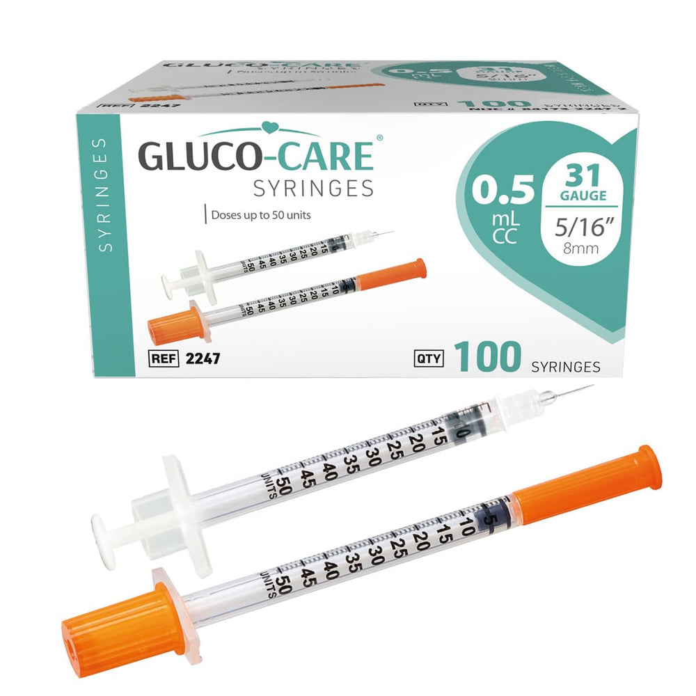 GLUCO-CARE front packaging showing 100-count box and product info for easy stocking