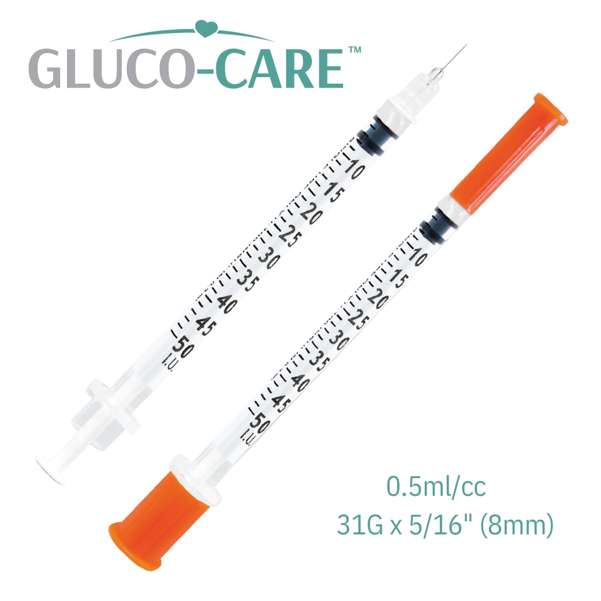 GLUCO-CARE single syringe close-up showing clear barrel and precise graduations for accuracy