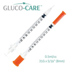 GLUCO-CARE single syringe close-up showing clear barrel and precise graduations for accuracy