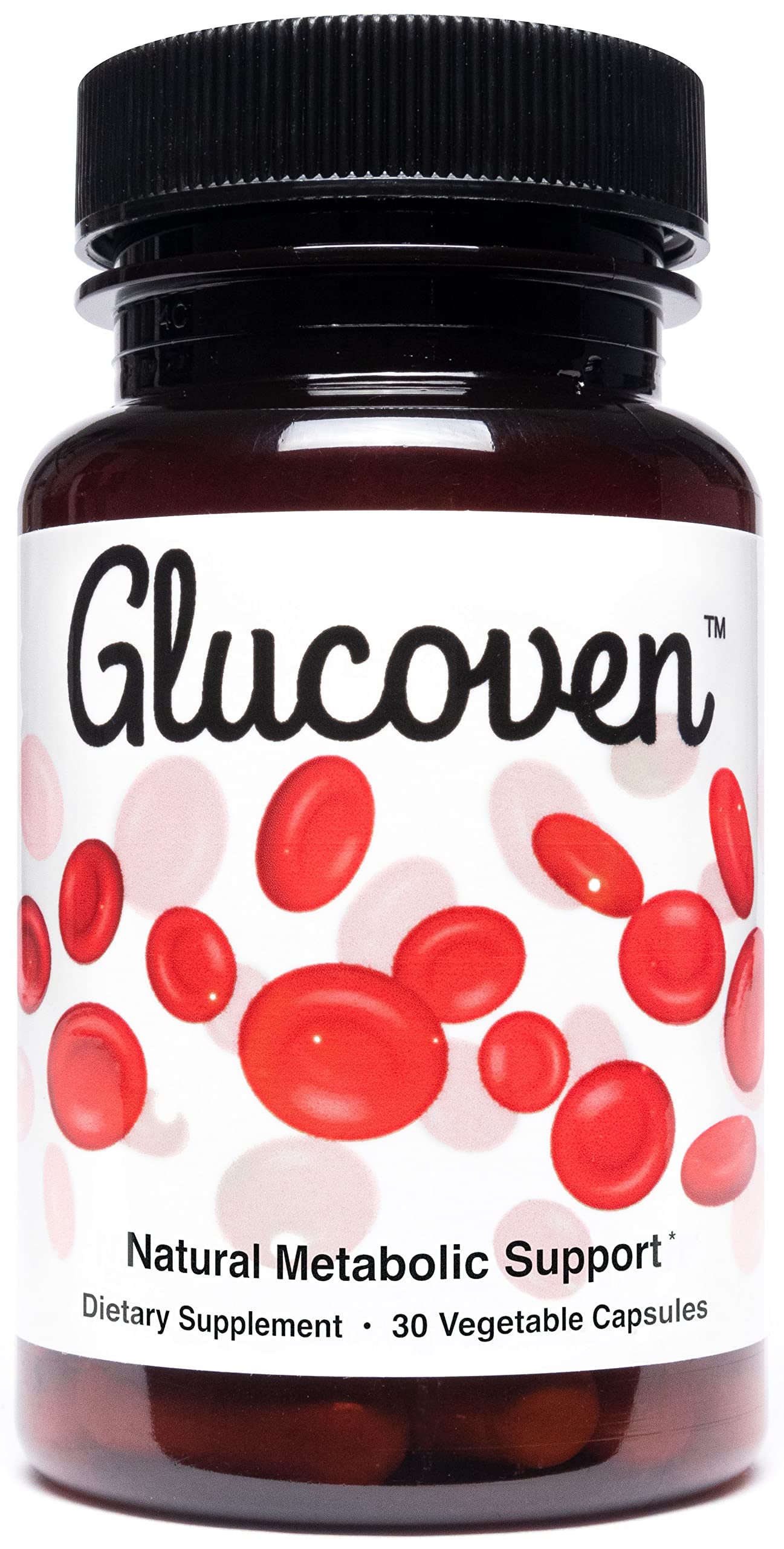 Glucoven front packaging showing bottle and vegan label benefit
