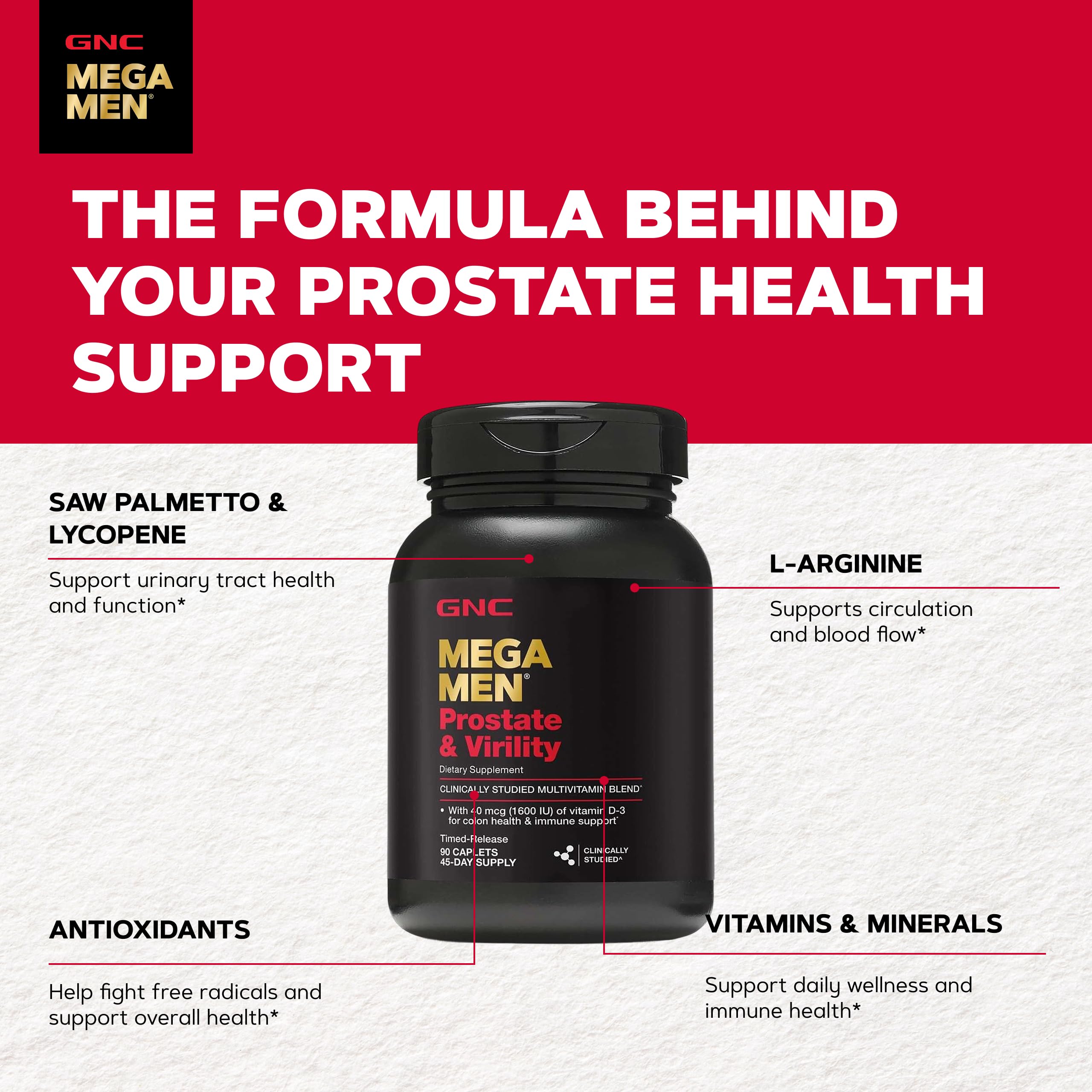 GNC Mega Men tablets in hand demonstrating daily dose and portability