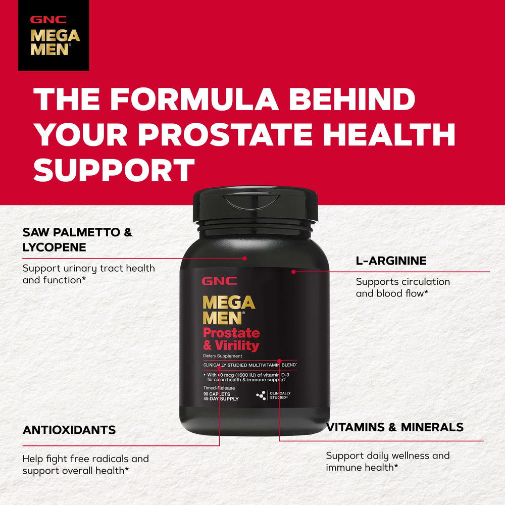 GNC Mega Men tablets in hand demonstrating daily dose and portability