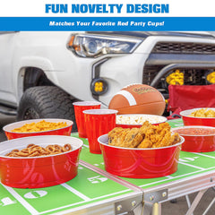 GoBig red bowl side close-up showing sturdy rim and durable texture
