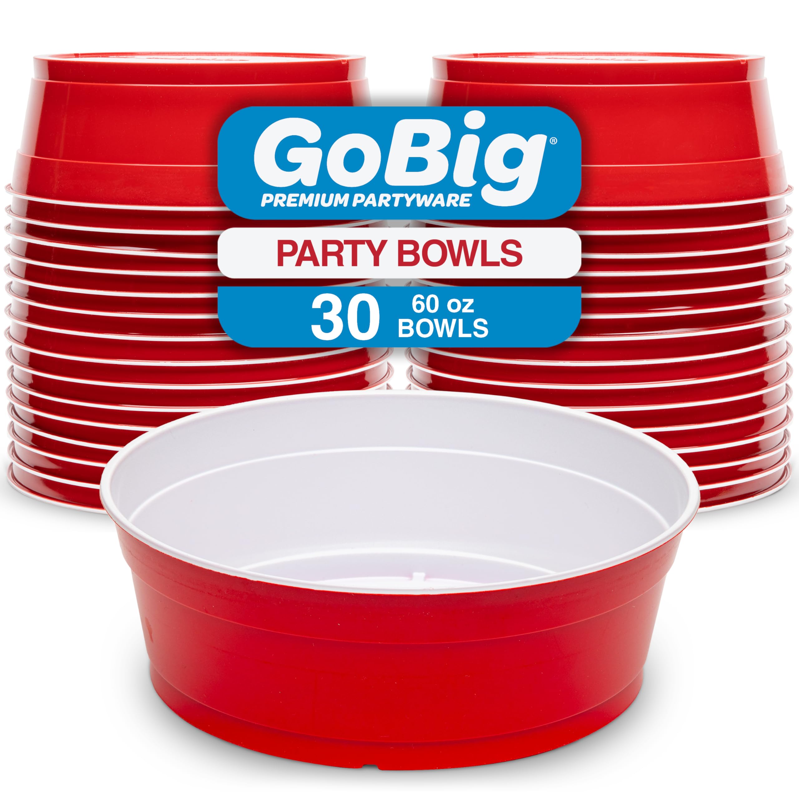 GoBig red party cup bowls front packaging showing 30-count convenience