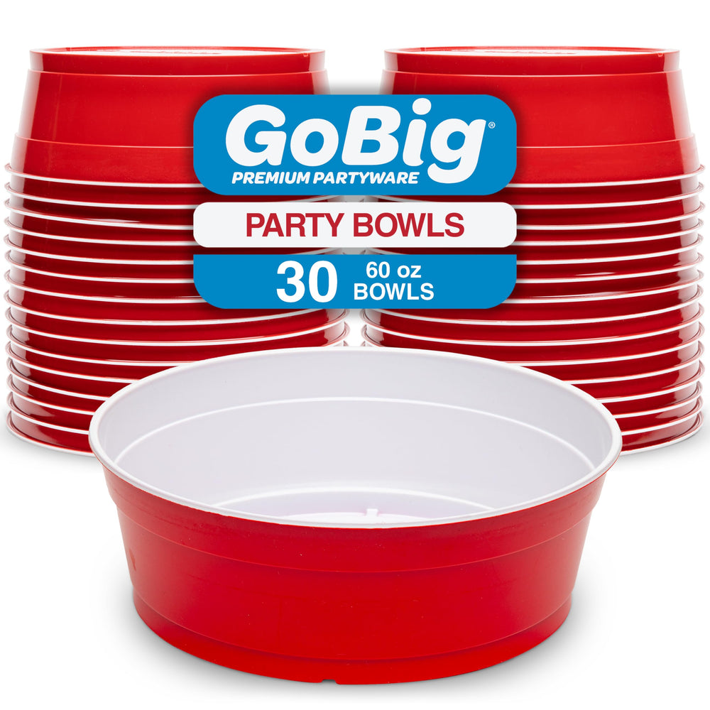 GoBig red party cup bowls front packaging showing 30-count convenience