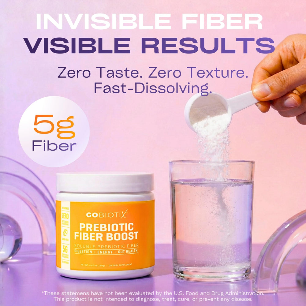 GOBIOTIX powder close-up highlighting fine soluble texture and easy mixing benefit