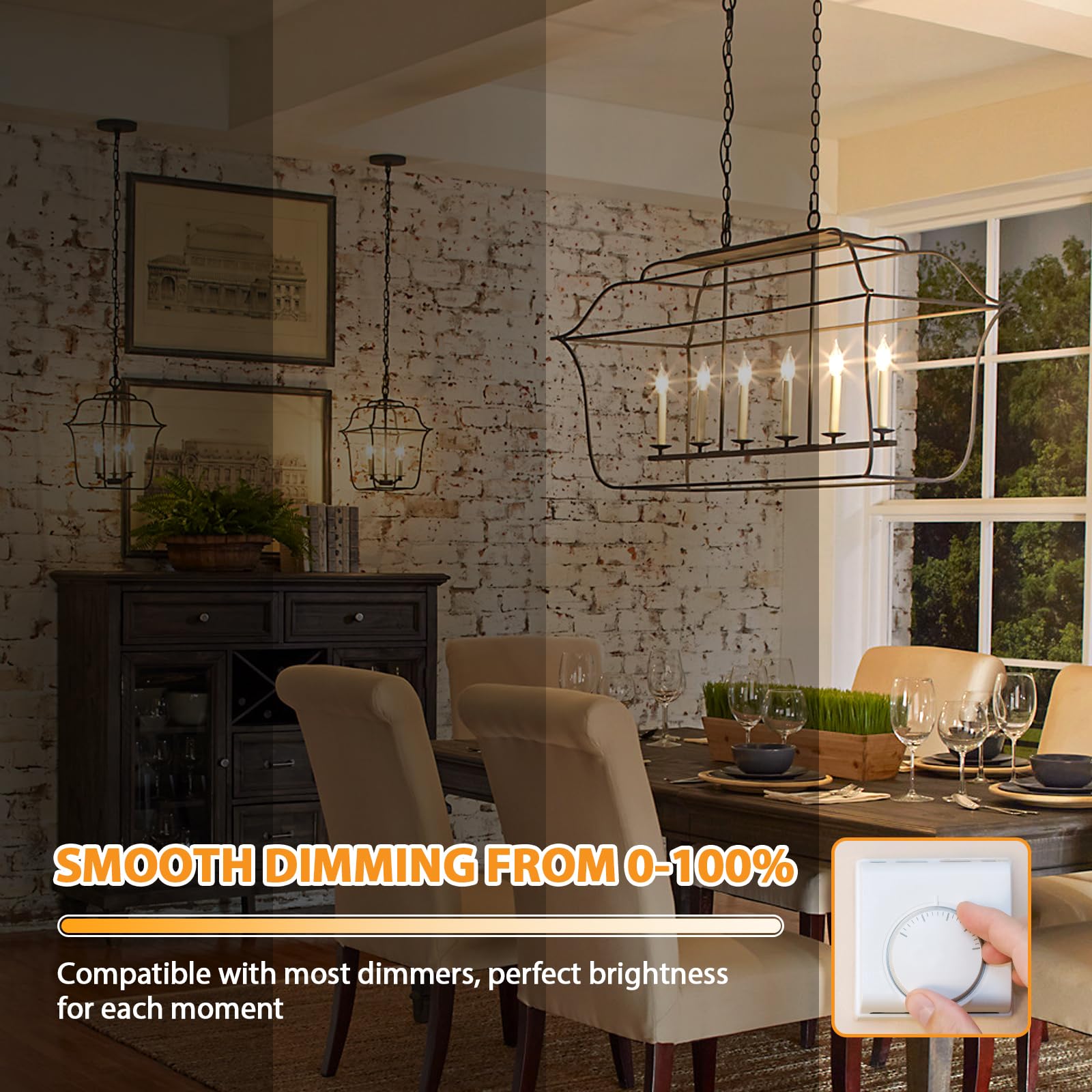 GoBright bulb installed in chandelier, provides warm 2700K ambiance