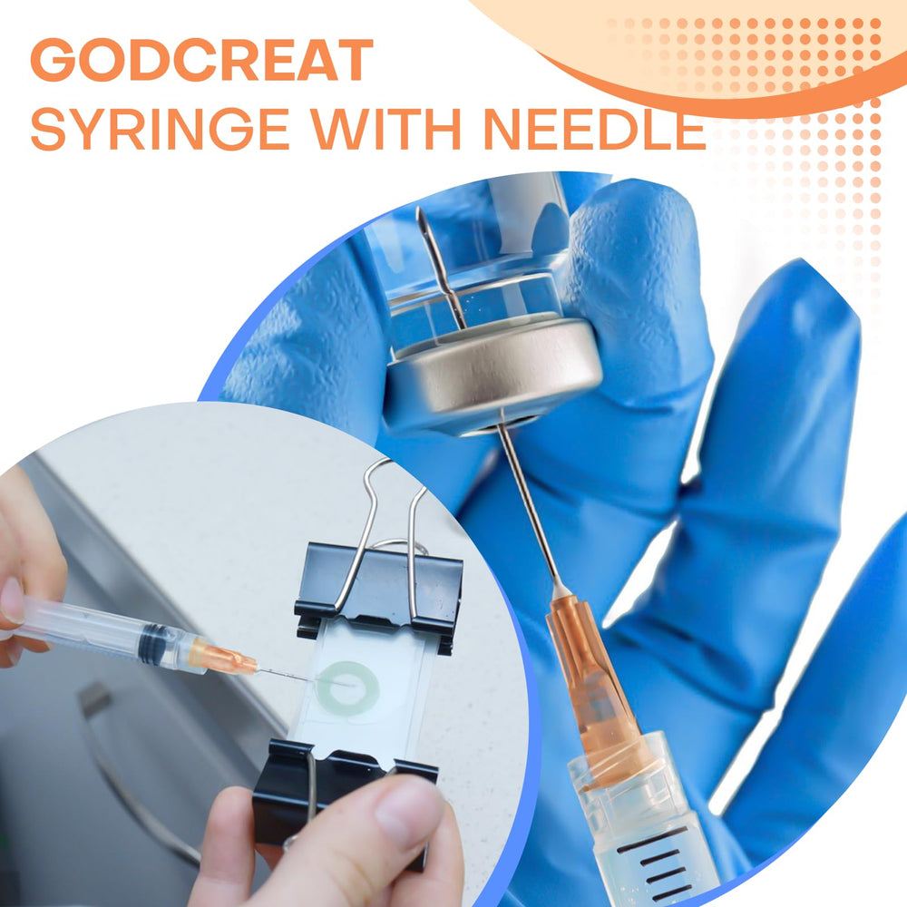 GODCREAT syringe next to coin for size comparison, compact and easy to store