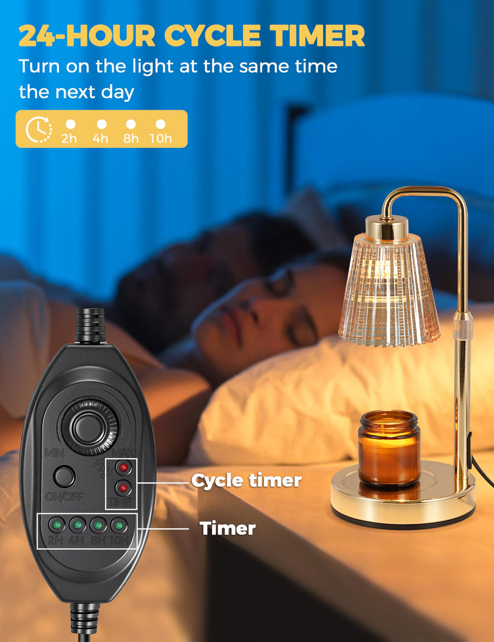 GODONLIF adjustable pole demonstrating height settings for various jar candle sizes
