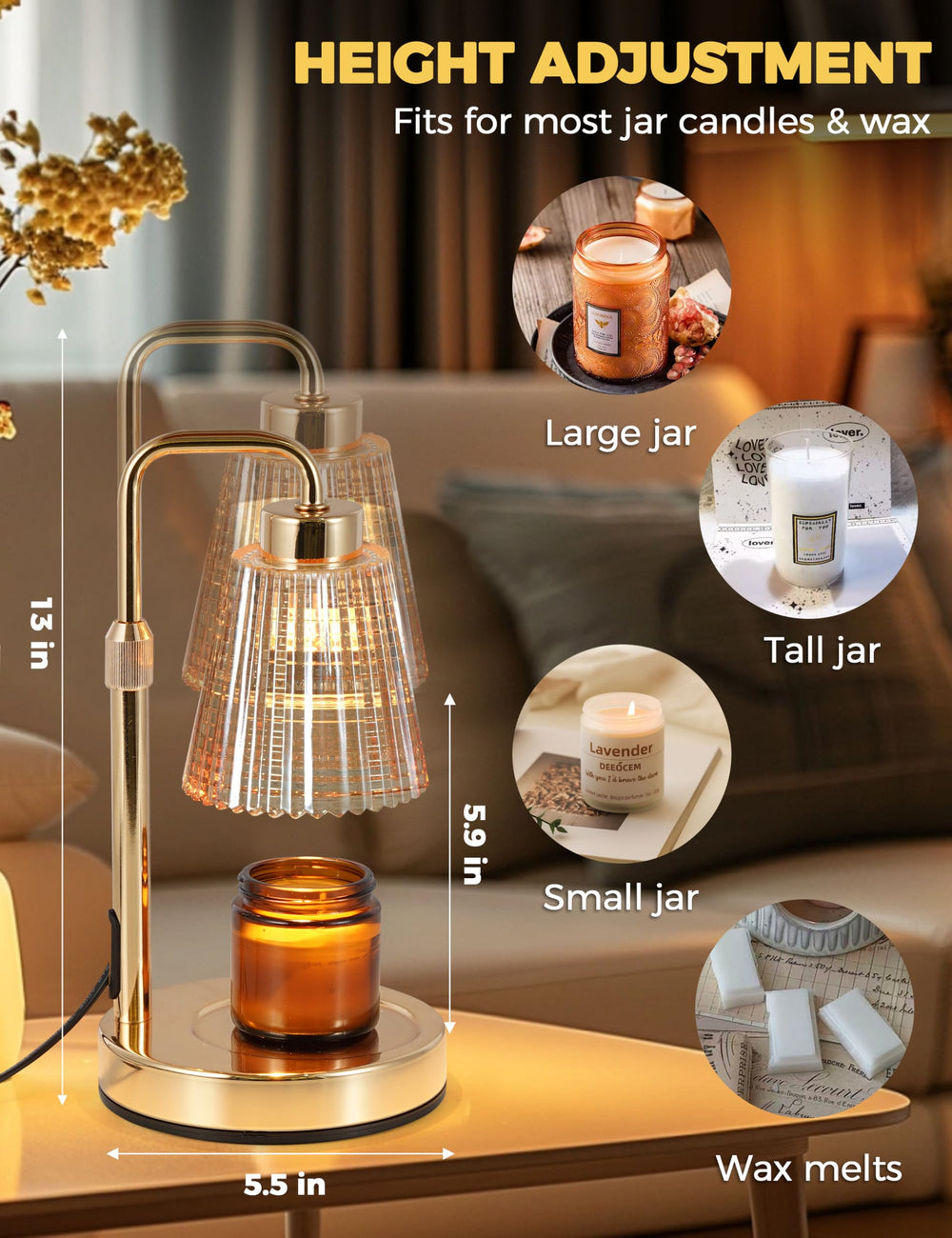 GODONLIF melting wax in jar under lamp illustrating flame‑free fragrance release