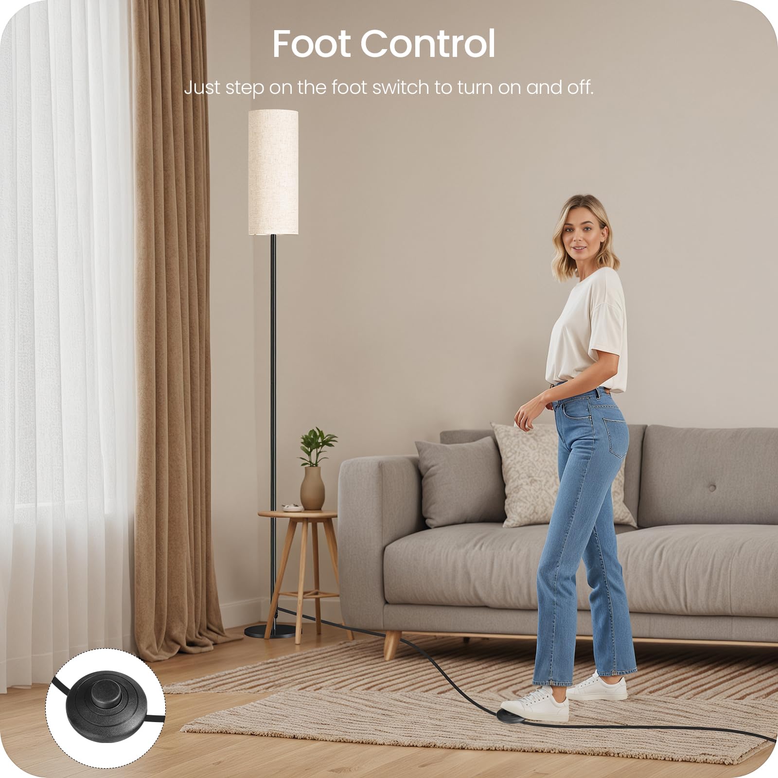 GOEBLESON foot switch in use offering hands-free on/off convenience