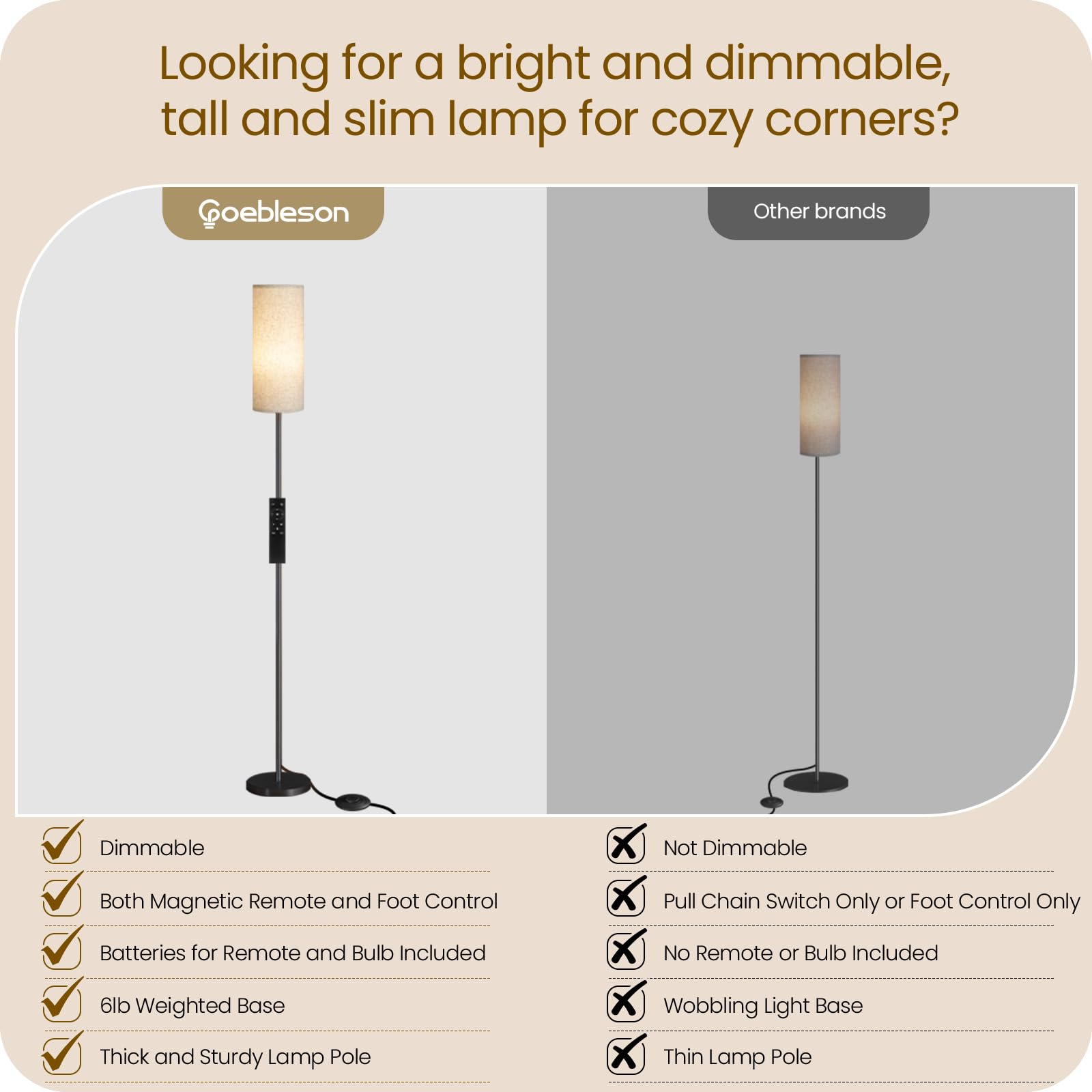 GOEBLESON lamp beside sofa in reading mode providing focused, bright light