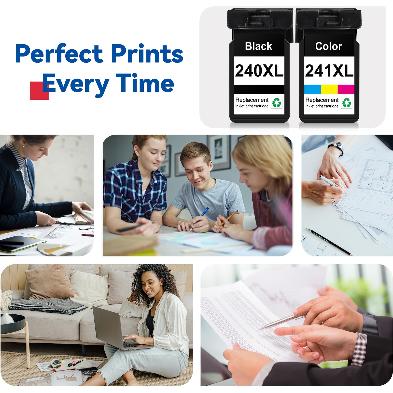 GoFlowmo cartridges in a home office scene delivering affordable everyday prints