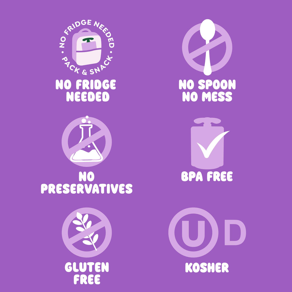 GoGo squeeZ pouch next to a hand showing 3 oz portion size benefit