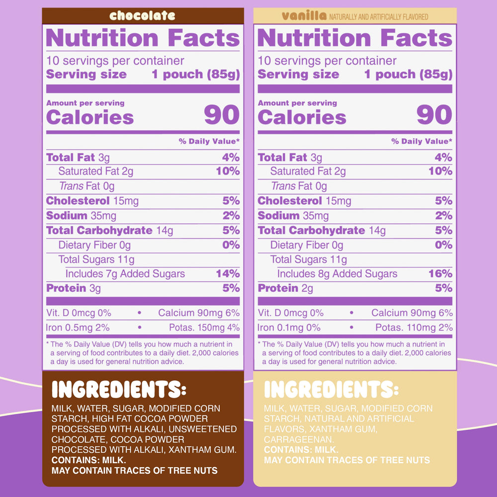 GoGo squeeZ variety pack spread showing chocolate and vanilla options