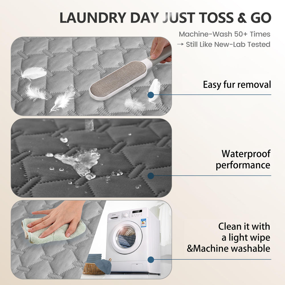 gogobunny on bed to show full-size coverage and furniture protection