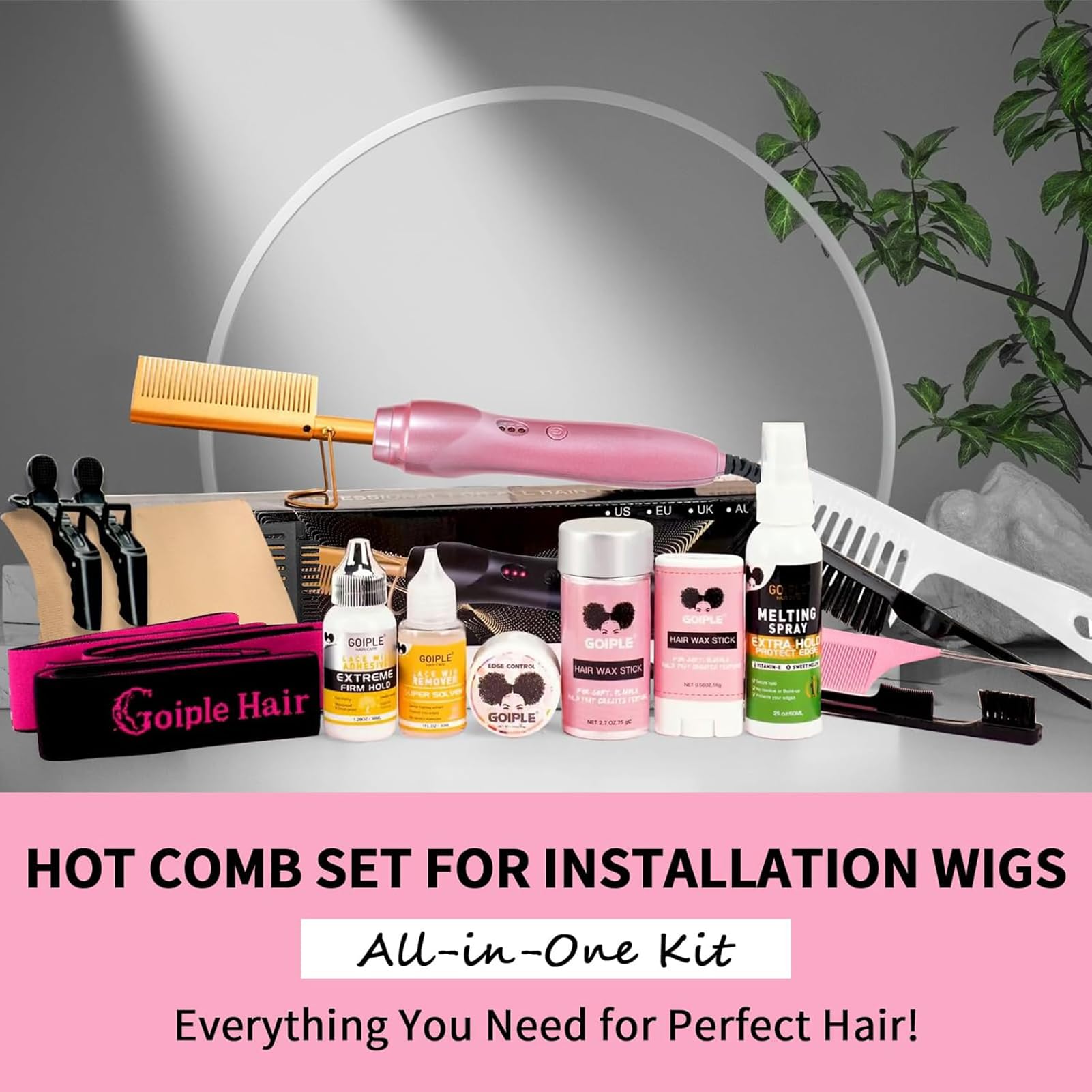 Goiple styling station lifestyle image showing polished wig styling at home