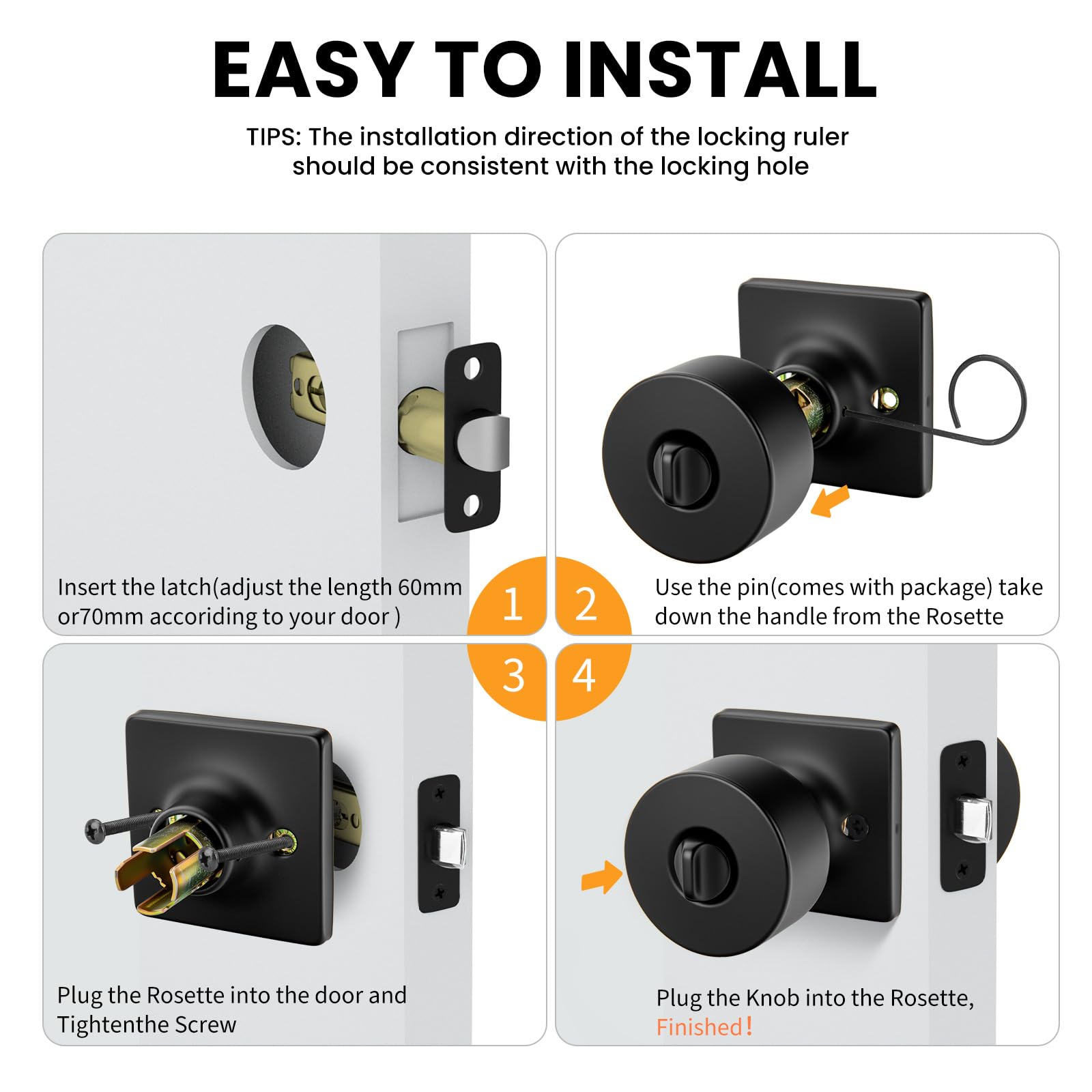 Goldenwarm matte black installed on a bathroom door showing secure inside lock and consistent styling