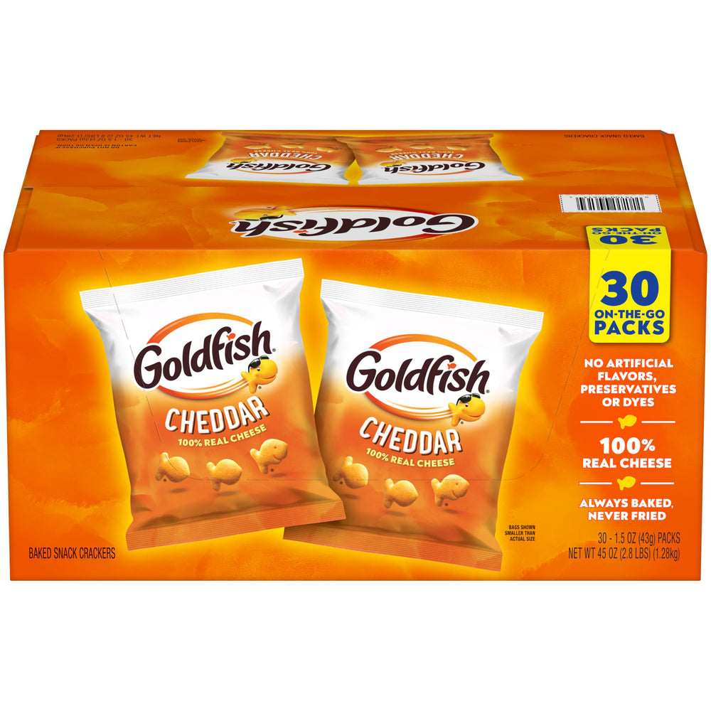 Goldfish front packaging showing brand and 30-count convenience benefit