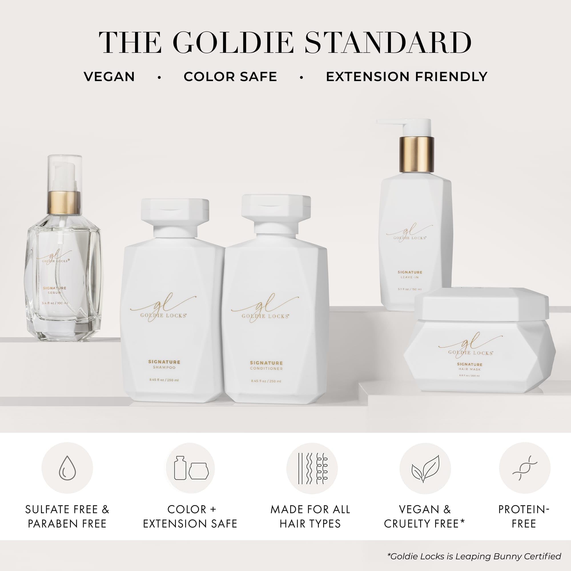 Goldie Locks shampoo poured into palm showing texture and lightweight moisture benefit