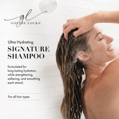 Goldie Locks shampoo foaming in hand demonstrating gentle lather and mild cleansing