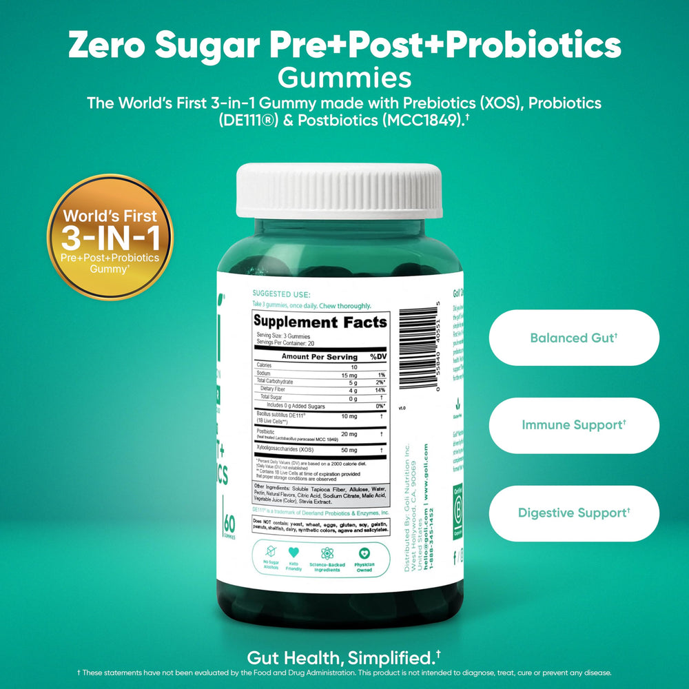 Goli bottle label ingredients close view describing formula transparency benefit
