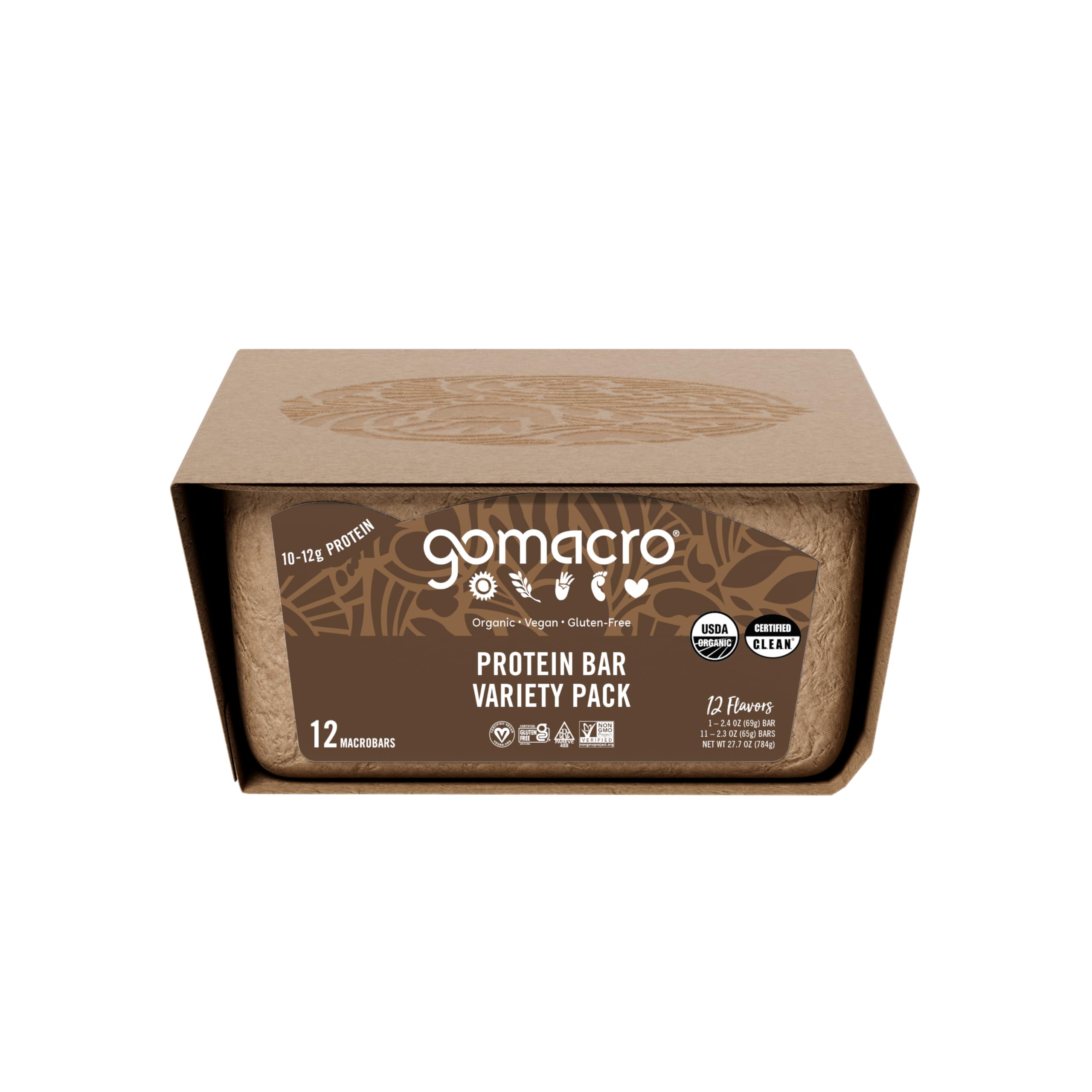 GoMacro MacroBar full variety laid out to display twelve distinct flavors