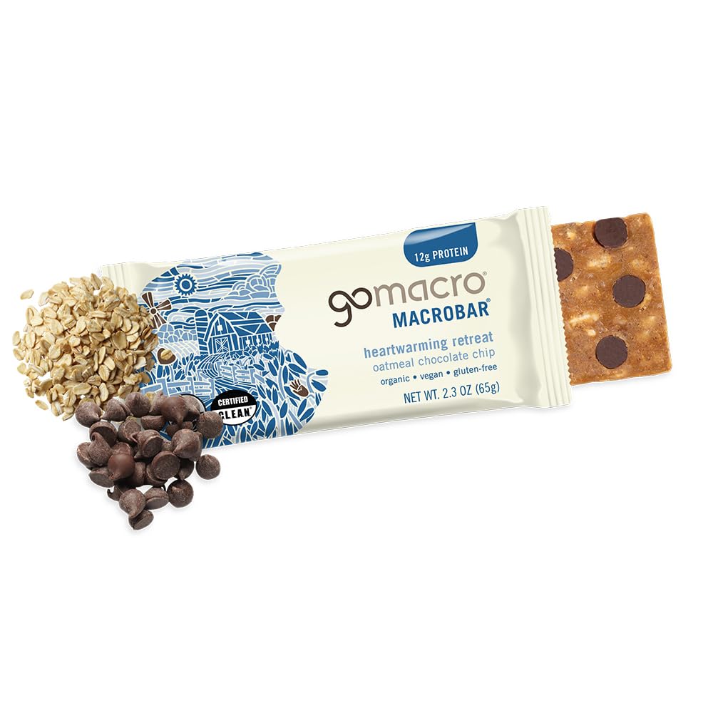 GoMacro bar cross-section showing chewy texture and oat pieces benefit