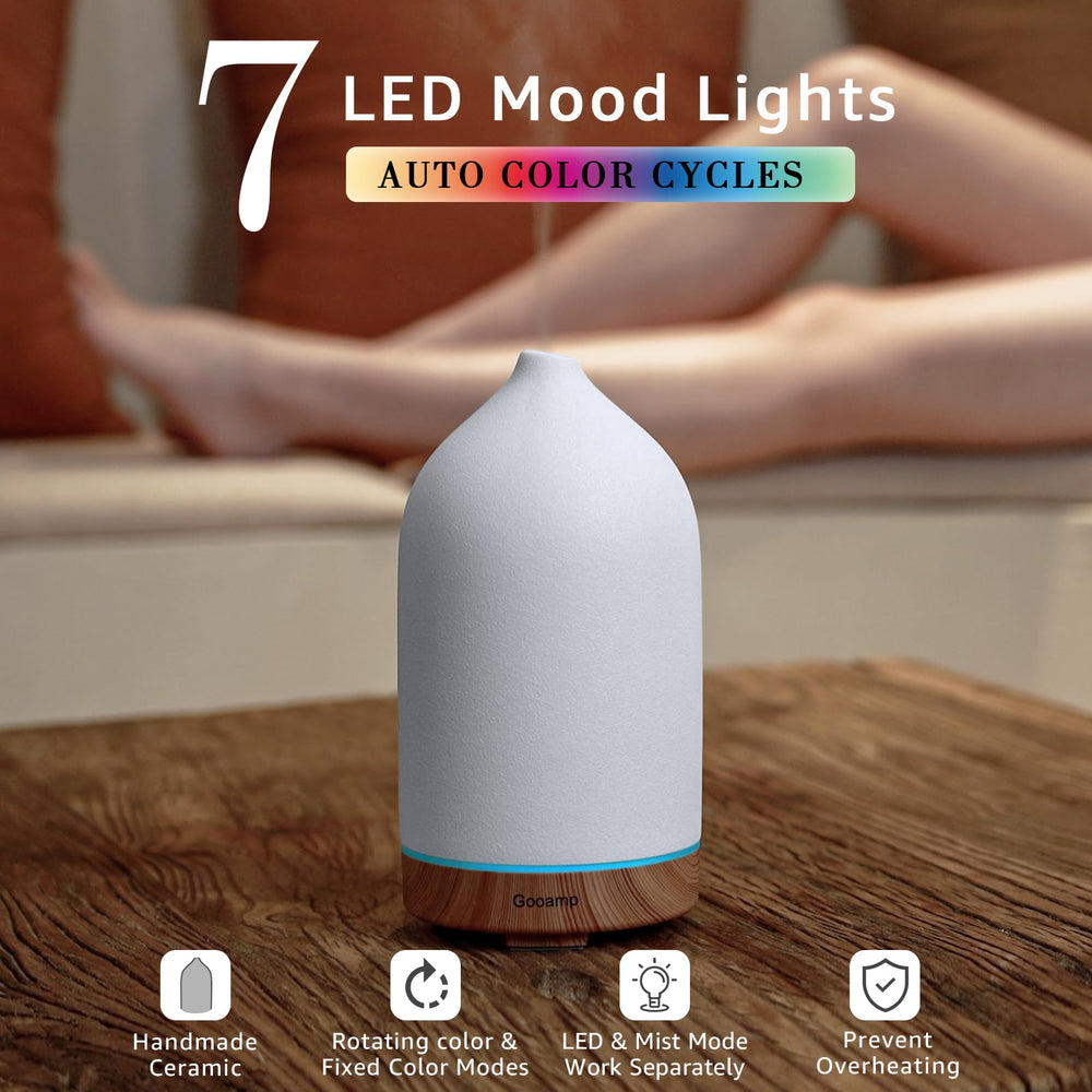 Gooamp diffuser producing fine mist to freshen air quietly and evenly