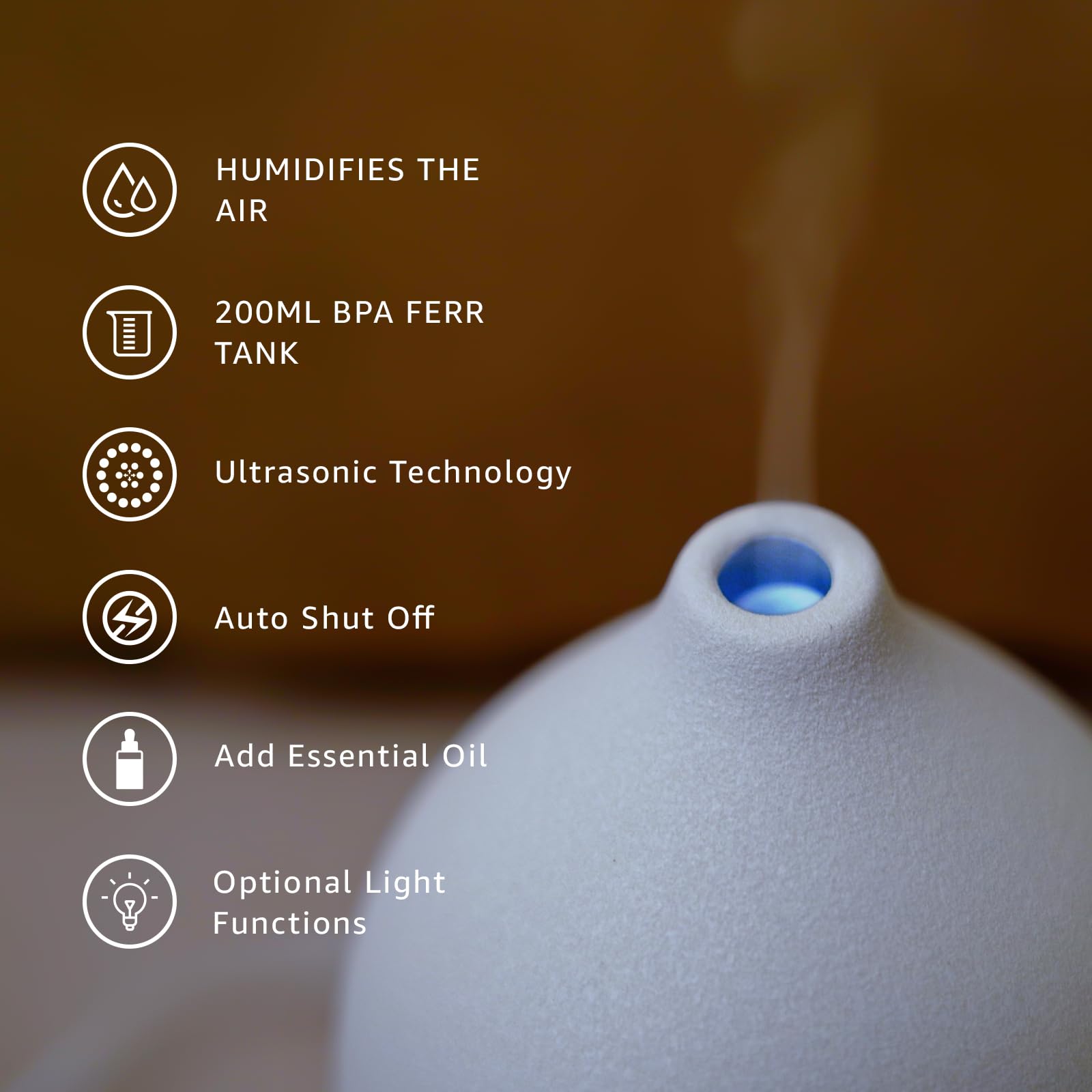 Gooamp top open water tank detail showing 200 ml capacity and easy refilling