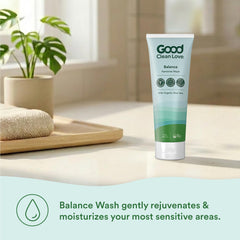 Good Clean Love aloe lavender calendula ingredients display highlighting soothing botanicals