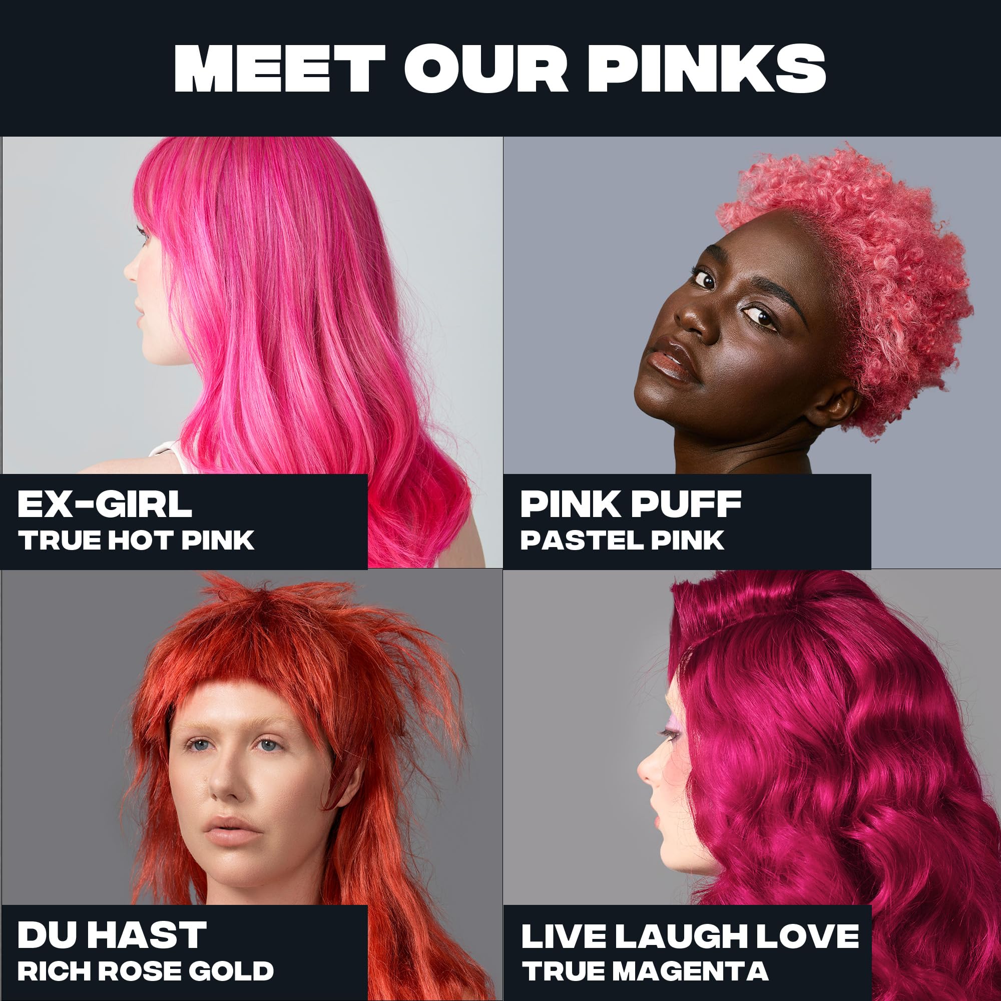 Good Dye Young before and after streak on blonde hair, showing vibrant magenta payoff