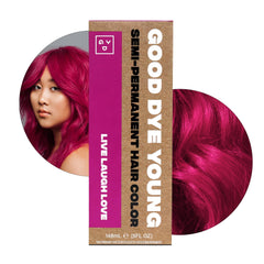 Good Dye Young front packaging showing magenta tub and label, clear product information