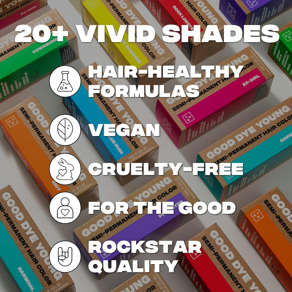 Good Dye Young modeled in urban lifestyle setting highlighting vivid magenta results
