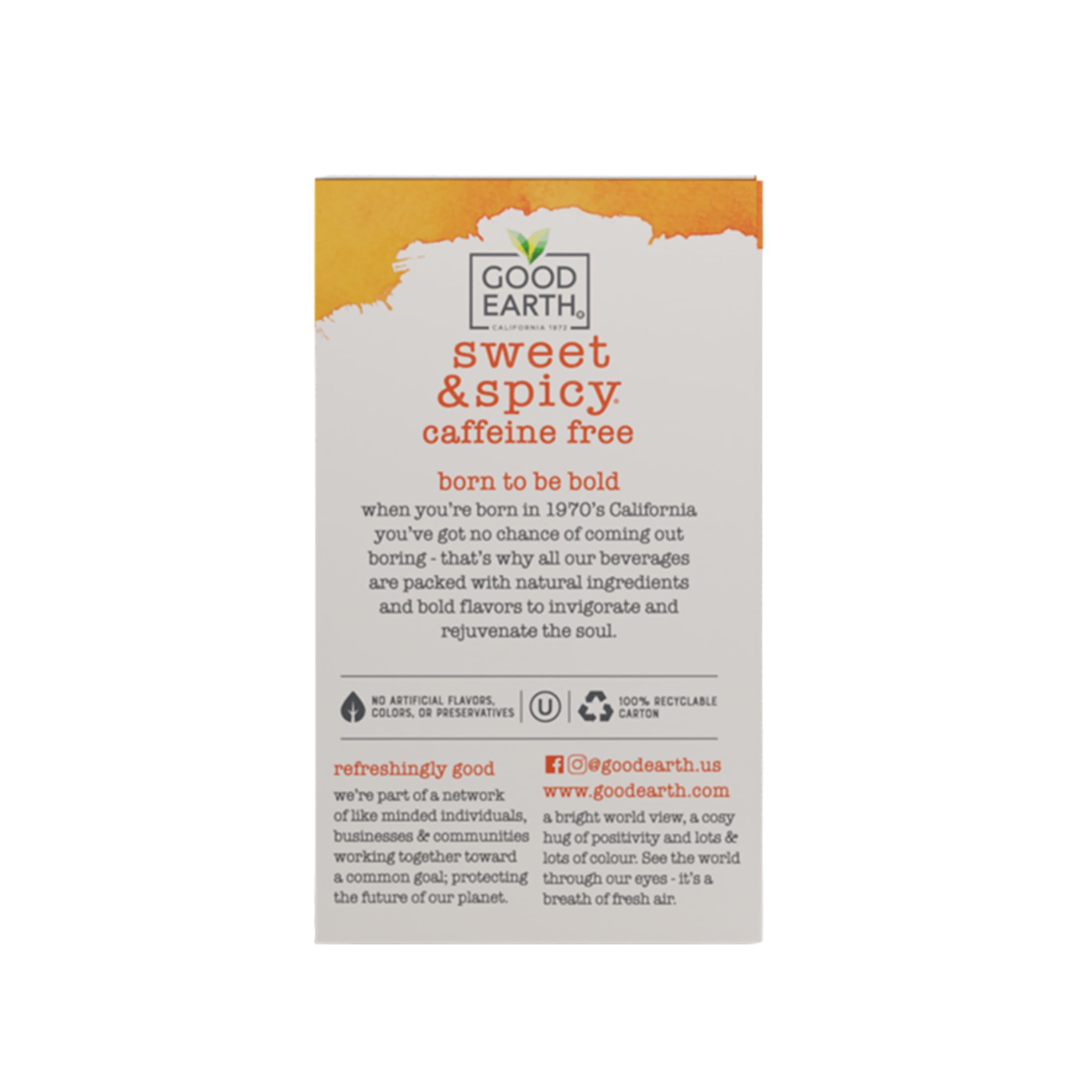 Close-up of Good Earth tea bag seam and tag, highlighting freshness and convenience