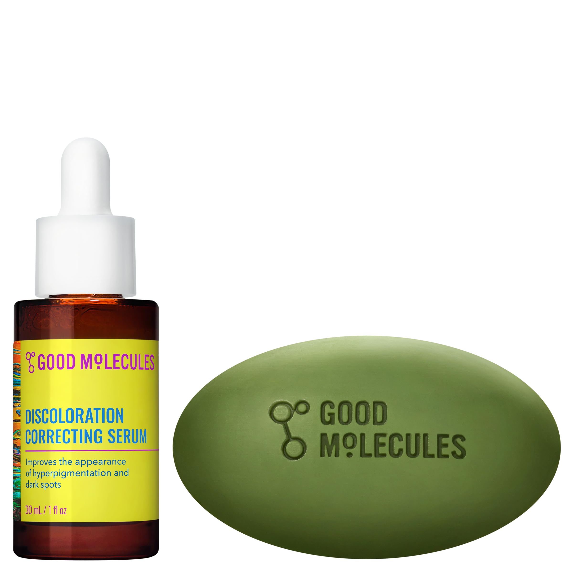 Good Molecules front packaging showing both brightening bar and serum for easy routine