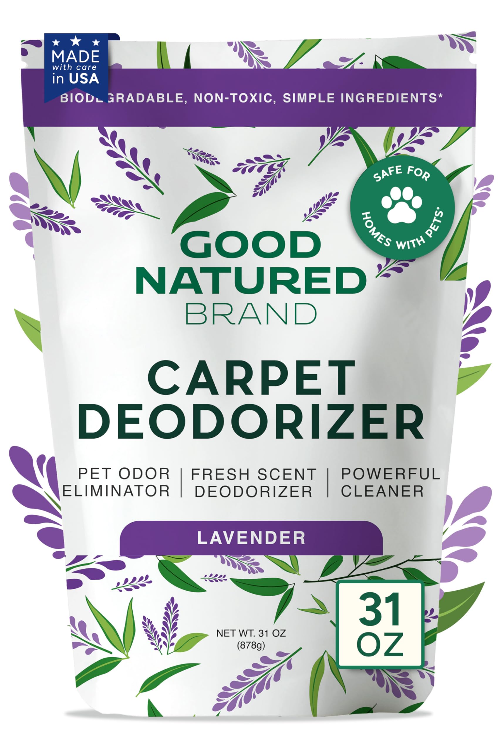 Good Natured Brand front packaging shows 31oz container and lavender scent benefit