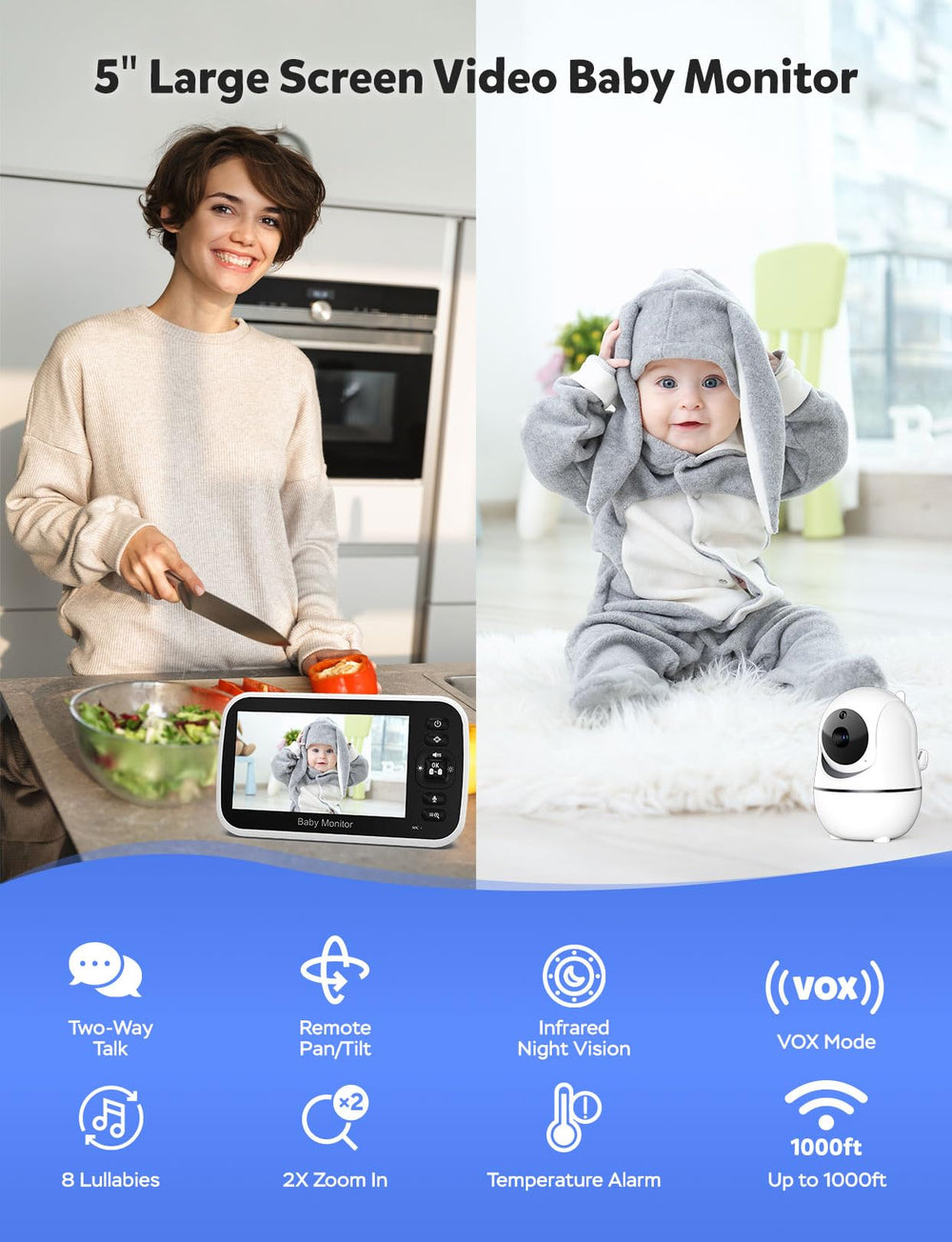 GoodBaby monitor split-screen view displaying two nursery feeds simultaneously